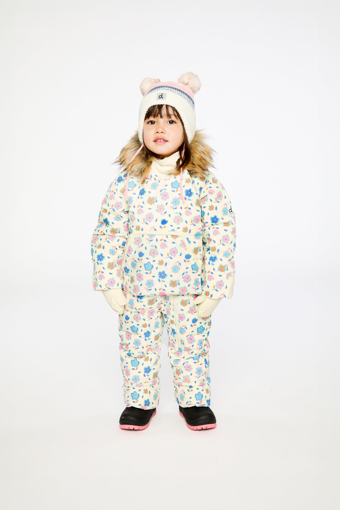 Baby Snug One Piece Snowsuit Adapted For Car Seats White With Floral Print - Image 2