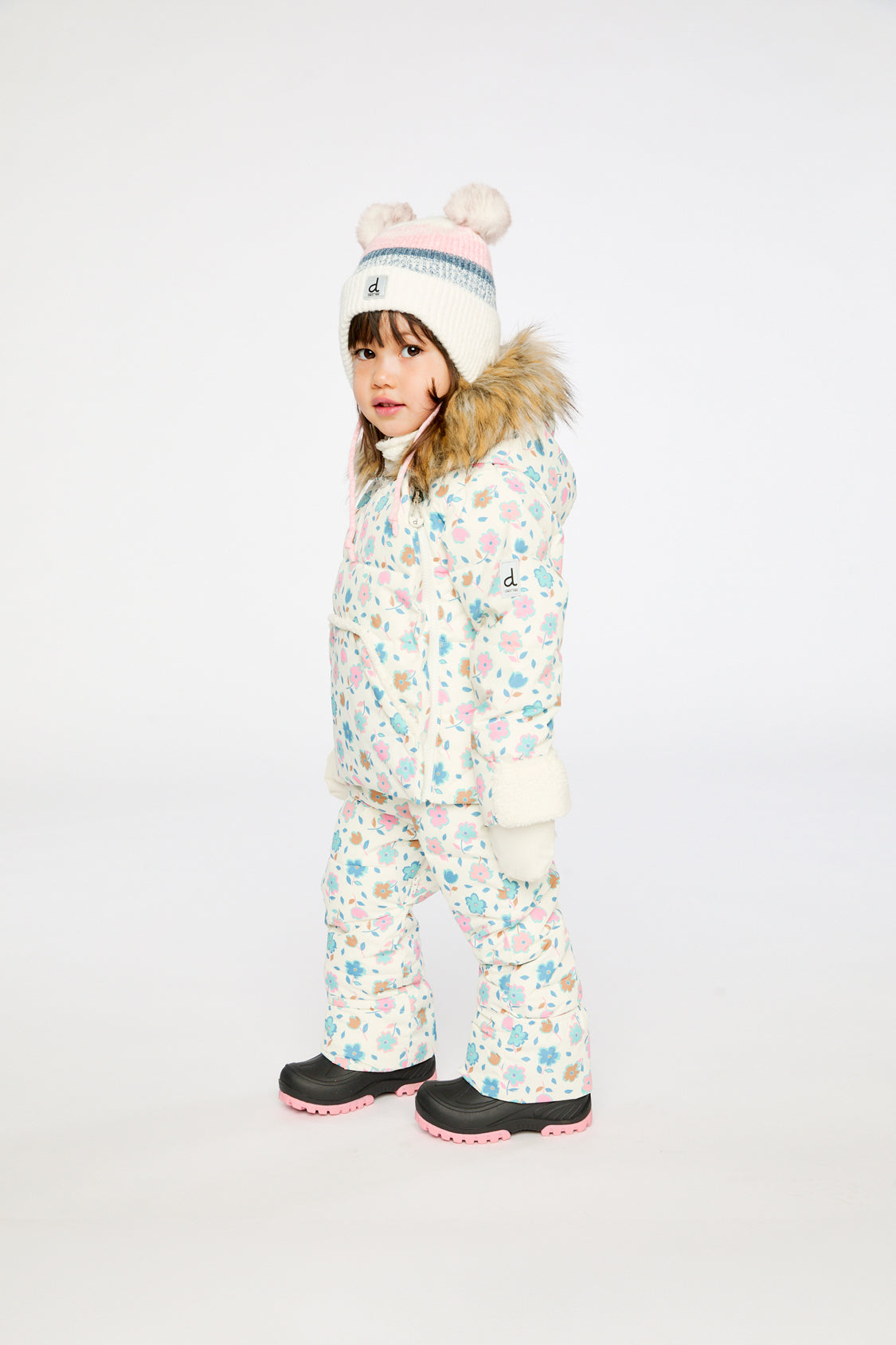 Baby Snug One Piece Snowsuit Adapted For Car Seats White With Floral Print - Image 3