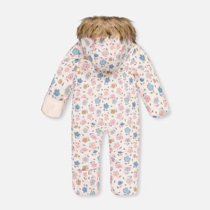 Baby Snug One Piece Snowsuit Adapted For Car Seats White With Floral Print - Image 5
