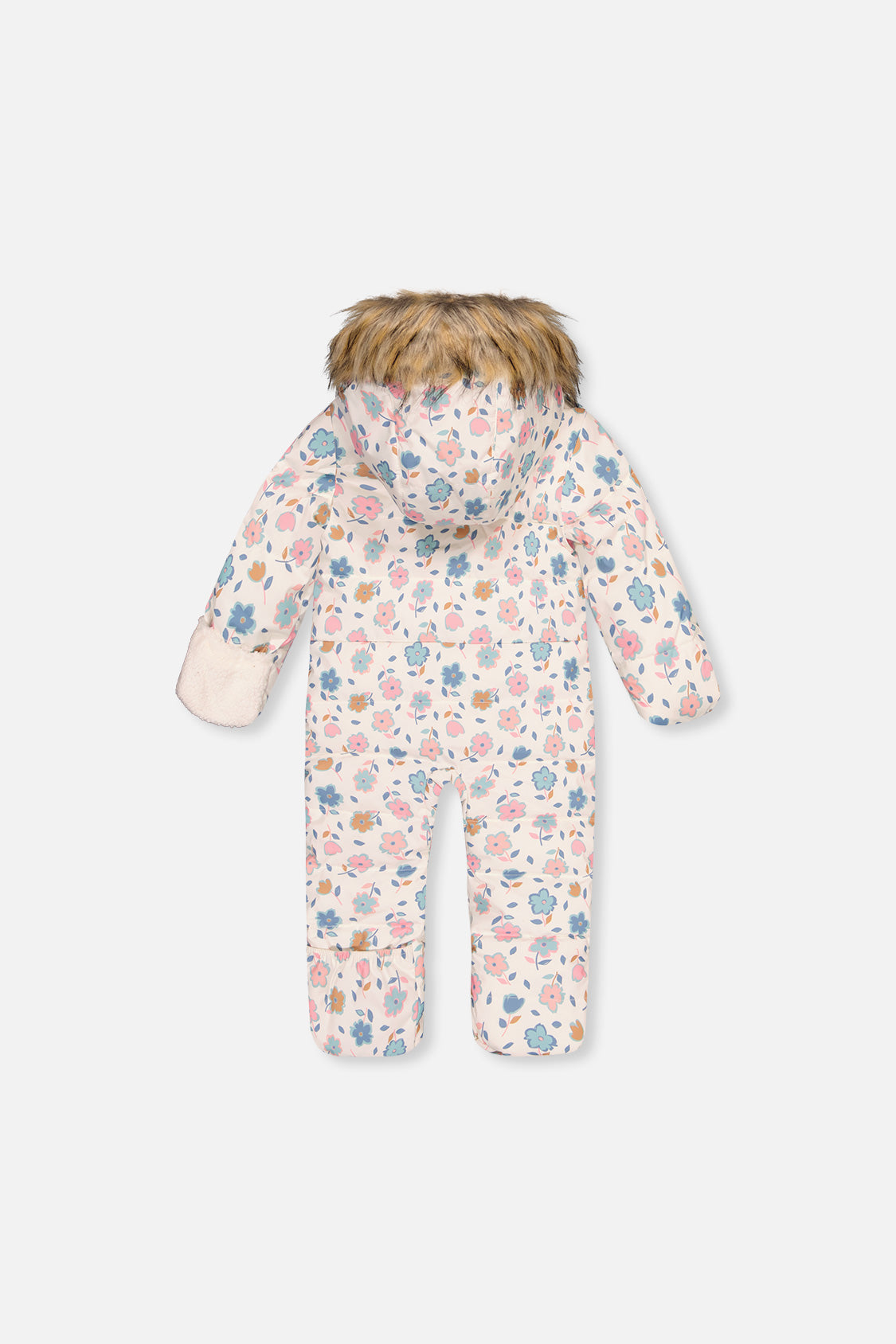 Baby Snug One Piece Snowsuit Adapted For Car Seats White With Floral Print - Image 5