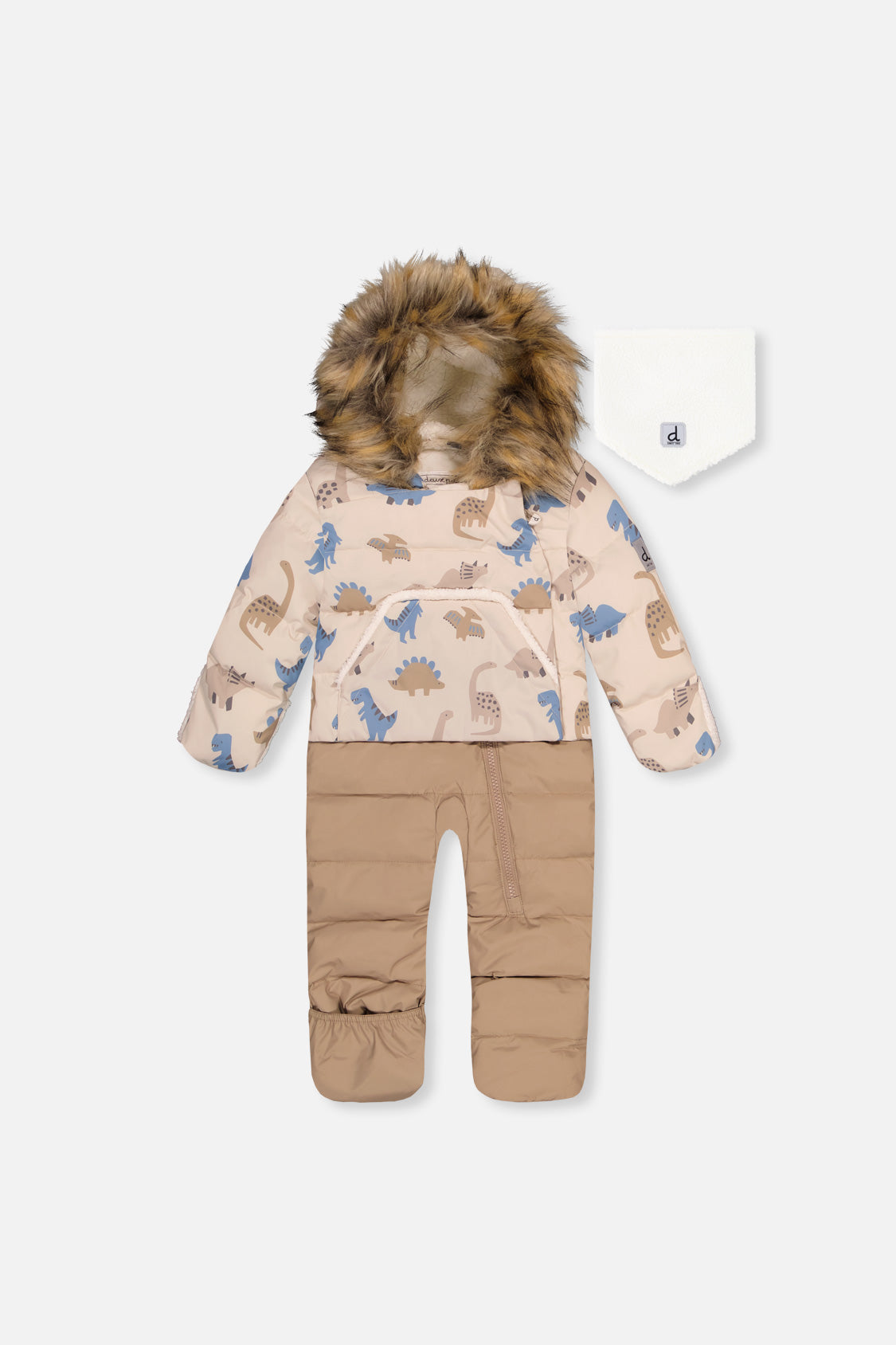 Baby Snug One Piece Snowsuit Adapted For Car Seats Blue Dinosaur Print