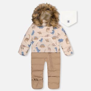 Baby Snug One Piece Snowsuit Adapted For Car Seats Blue Dinosaur Print - Image 6