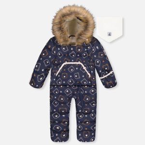 Baby Snug One Piece Snowsuit Adapted For Car Seats Blue Printed Teddy Bears