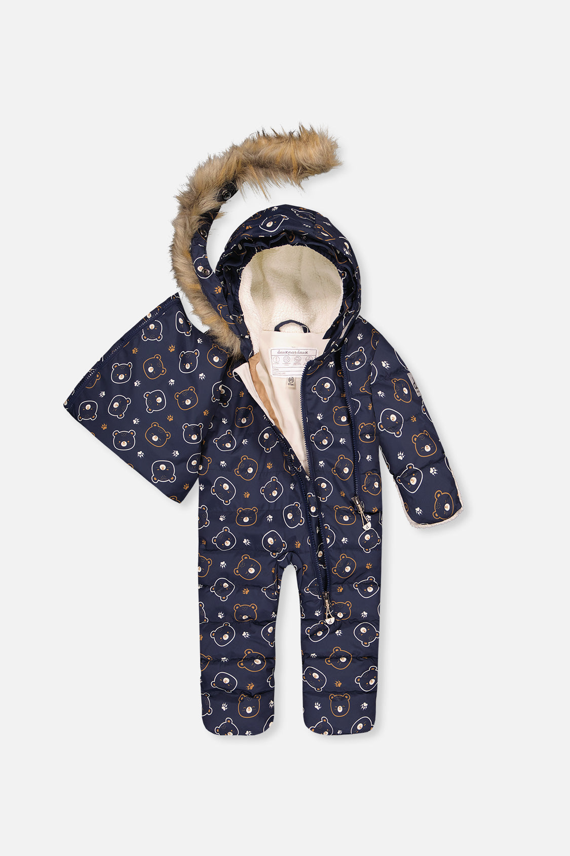 Baby Snug One Piece Snowsuit Adapted For Car Seats Blue Printed Teddy Bears - Image 3