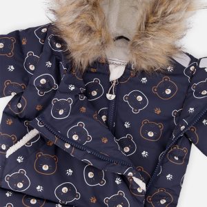 Baby Snug One Piece Snowsuit Adapted For Car Seats Blue Printed Teddy Bears - Image 4