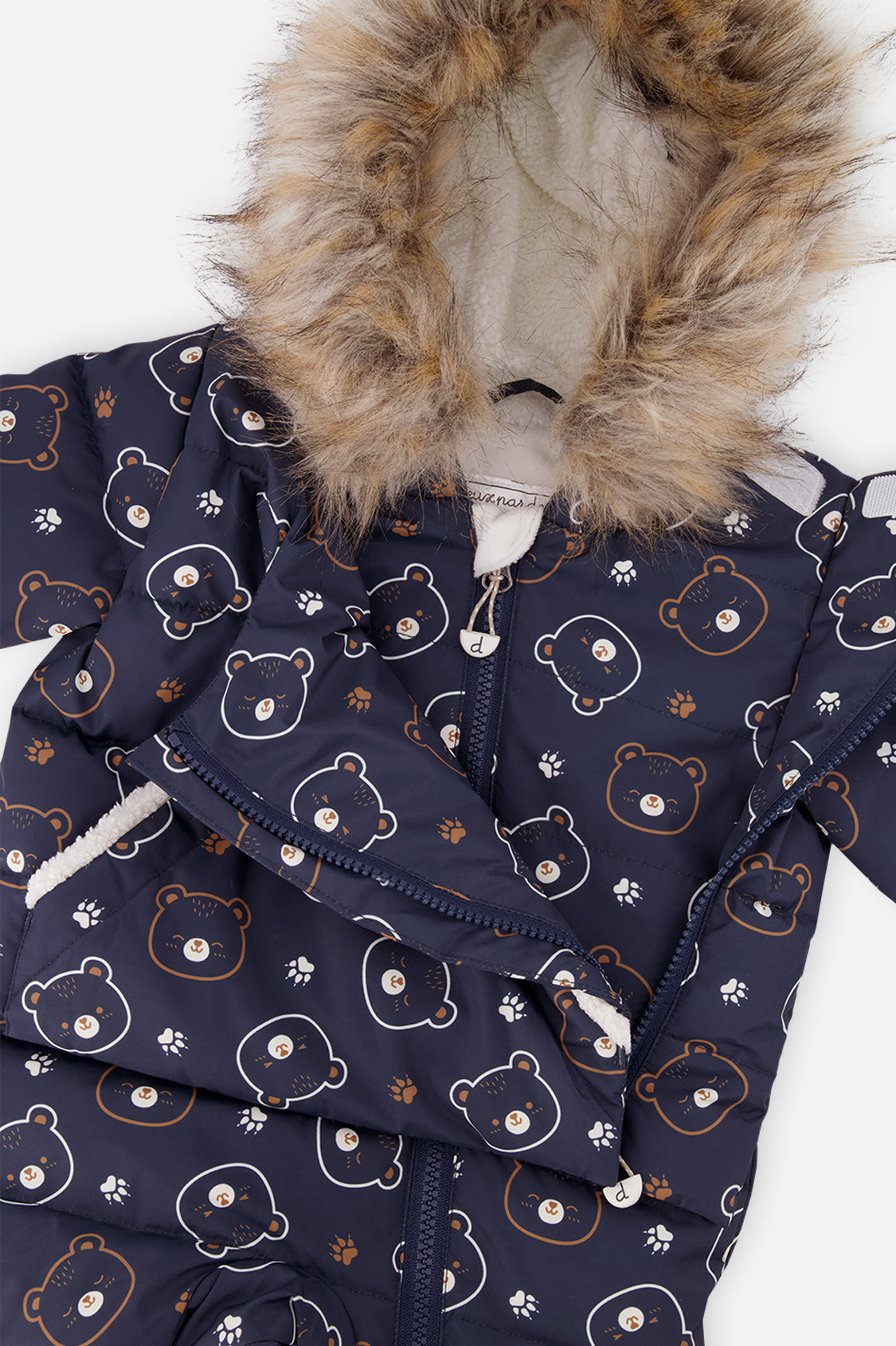 Baby Snug One Piece Snowsuit Adapted For Car Seats Blue Printed Teddy Bears - Image 4