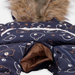 Baby Snug One Piece Snowsuit Adapted For Car Seats Blue Printed Teddy Bears - Image 5