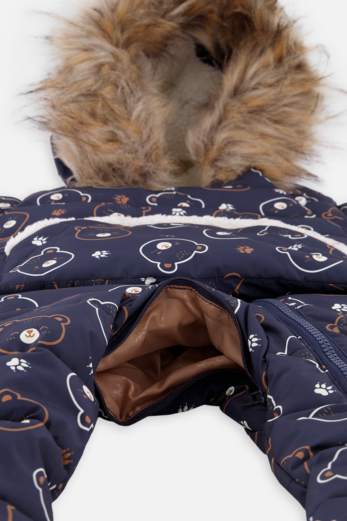 Baby Snug One Piece Snowsuit Adapted For Car Seats Blue Printed Teddy Bears - Image 5