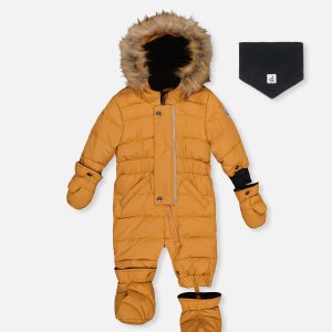 Baby Original One Piece Puffy Snowsuit With Removable Mittens And Boots Brown Sugar
