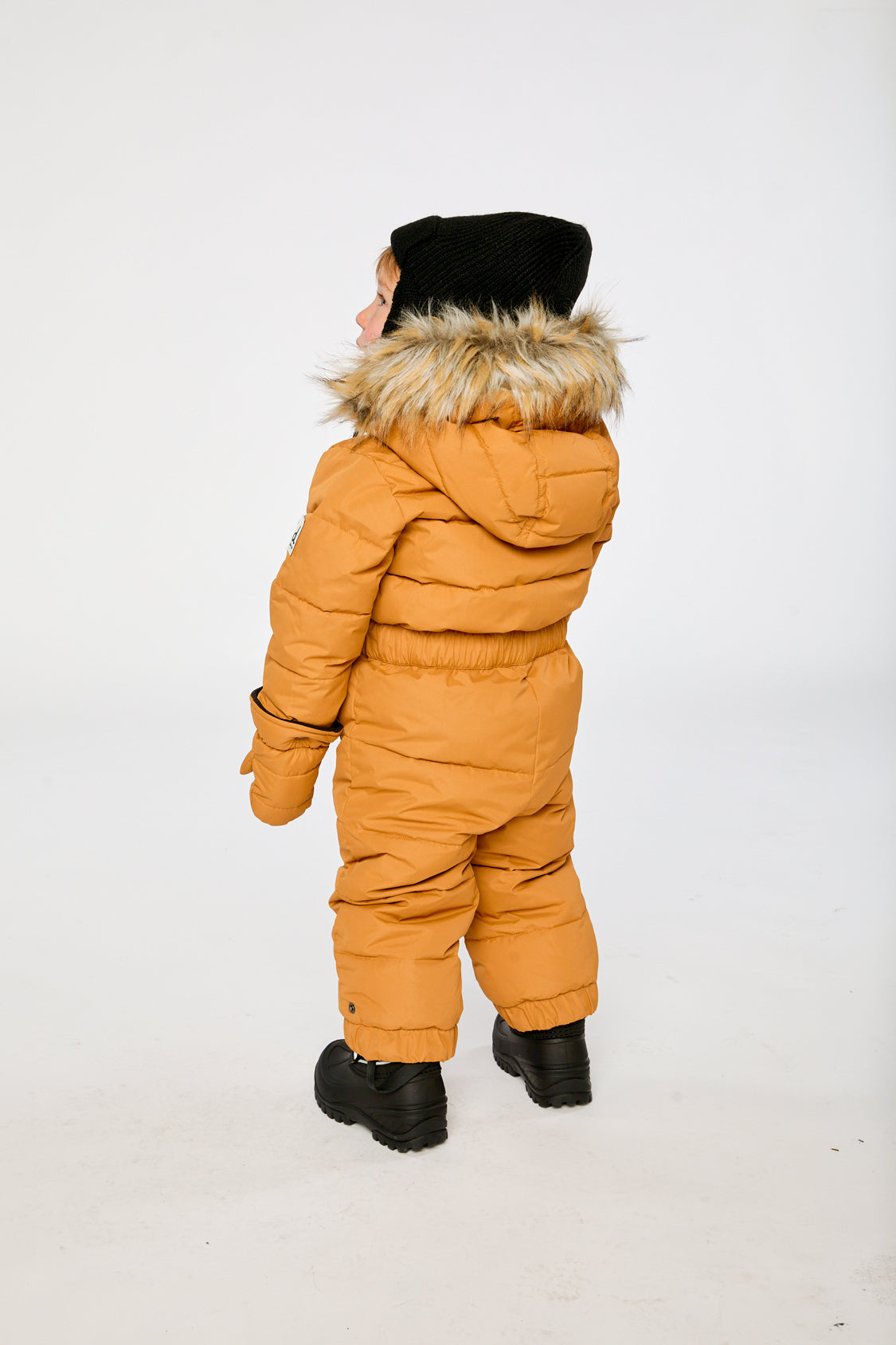 Baby Original One Piece Puffy Snowsuit With Removable Mittens And Boots Brown Sugar - Image 4