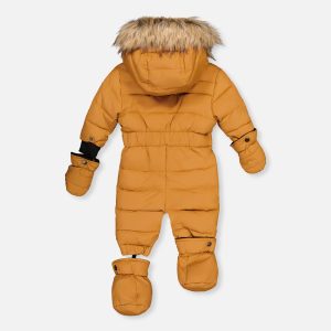 Baby Original One Piece Puffy Snowsuit With Removable Mittens And Boots Brown Sugar - Image 5