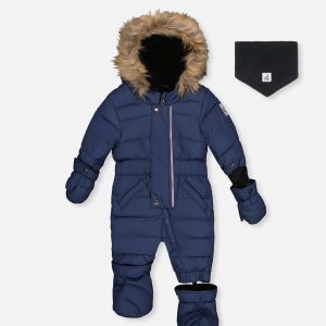 Baby Original One Piece Puffy Snowsuit With Removable Mittens And Boots Dark Blue - Image 7