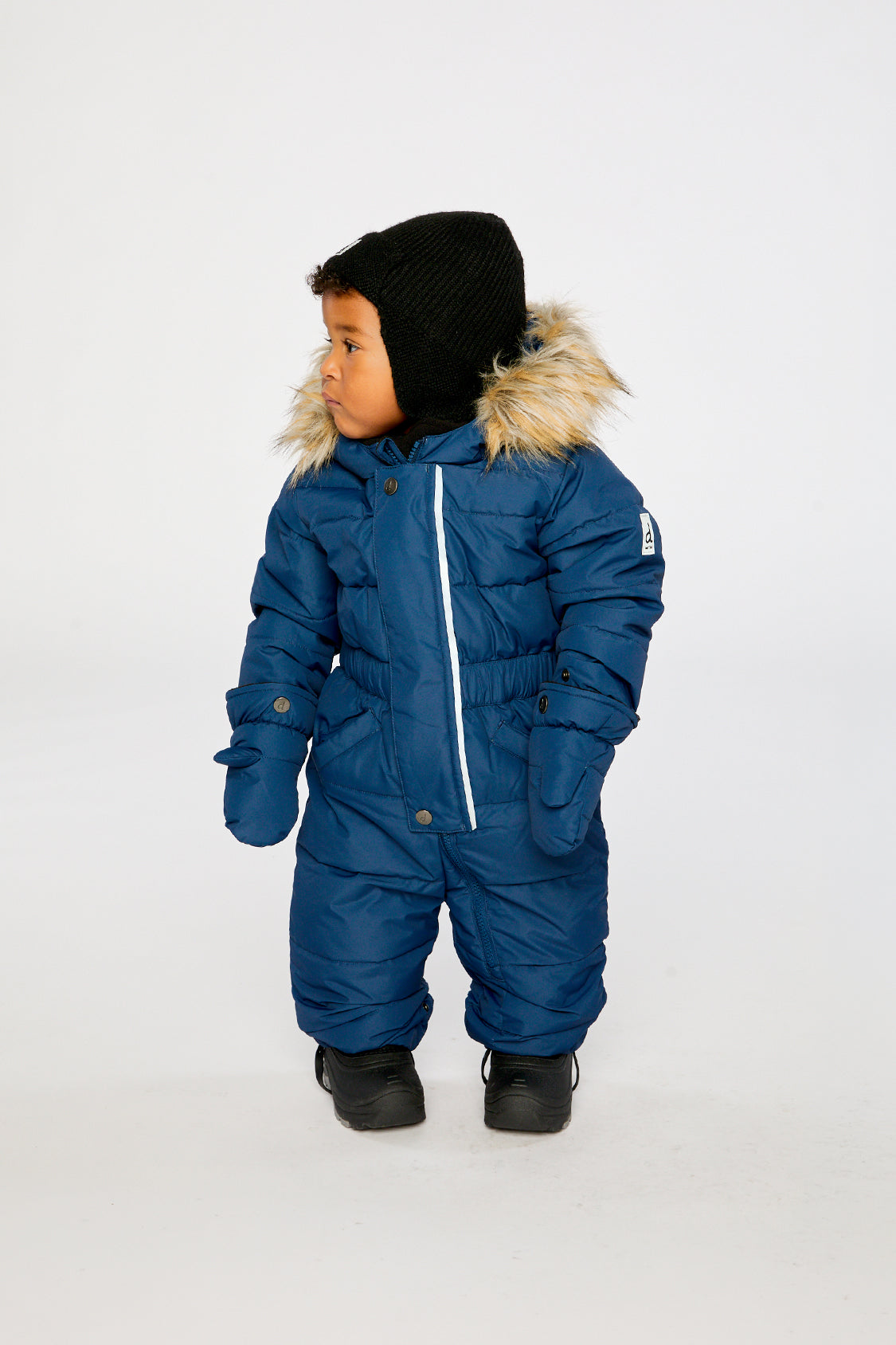 Baby Original One Piece Puffy Snowsuit With Removable Mittens And Boots Dark Blue - Image 2