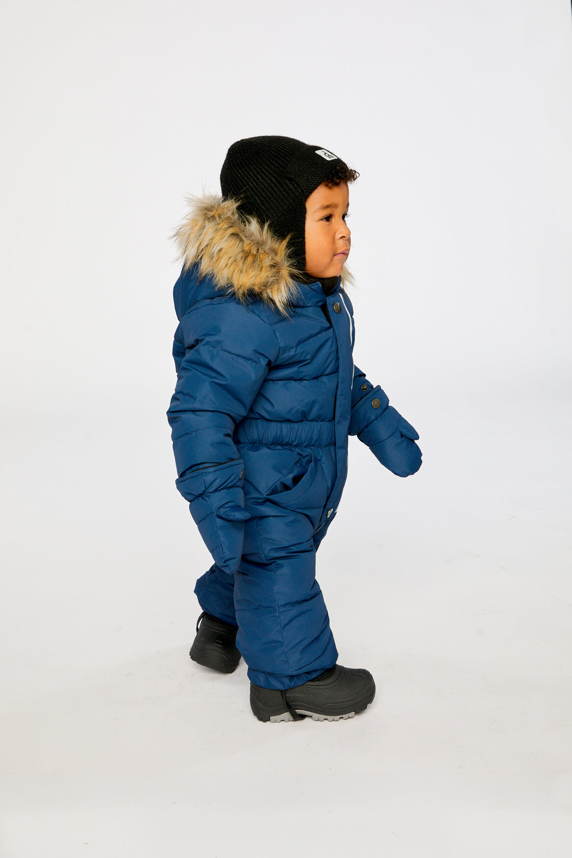 Baby Original One Piece Puffy Snowsuit With Removable Mittens And Boots Dark Blue - Image 3