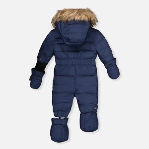 Baby Original One Piece Puffy Snowsuit With Removable Mittens And Boots Dark Blue - Image 5