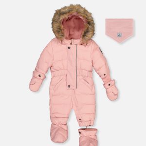 Baby Original One Piece Puffy Snowsuit With Removable Mittens And Boots Pale Dusty Pink