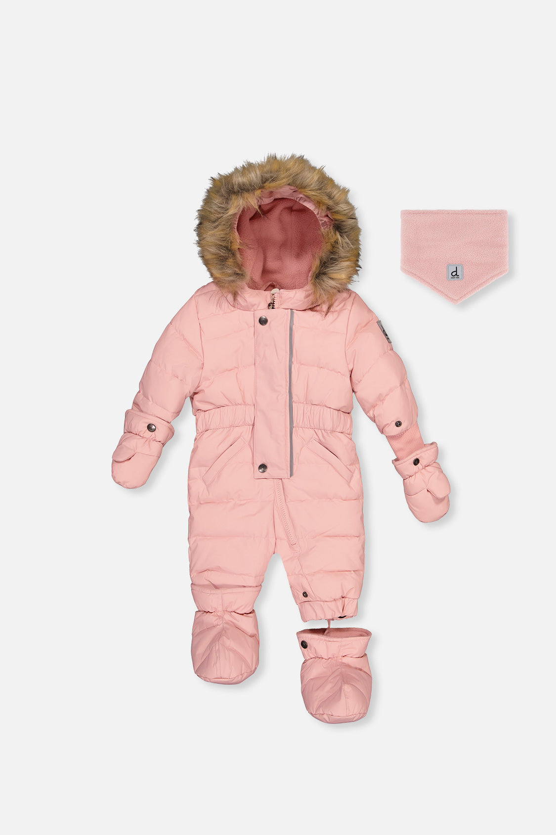 Baby Original One Piece Puffy Snowsuit With Removable Mittens And Boots Pale Dusty Pink - Image 7