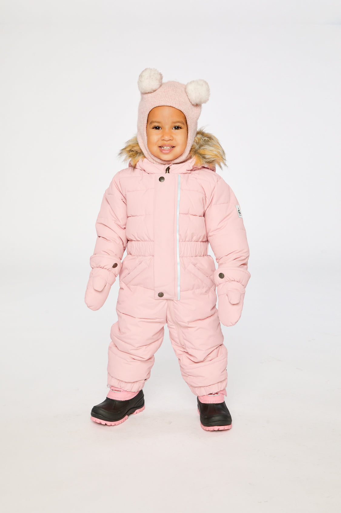 Baby Original One Piece Puffy Snowsuit With Removable Mittens And Boots Pale Dusty Pink - Image 2