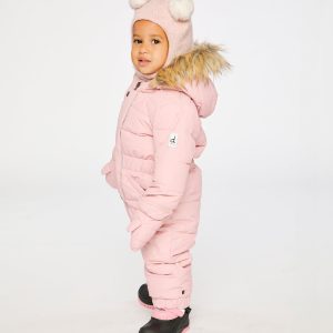 Baby Original One Piece Puffy Snowsuit With Removable Mittens And Boots Pale Dusty Pink - Image 3