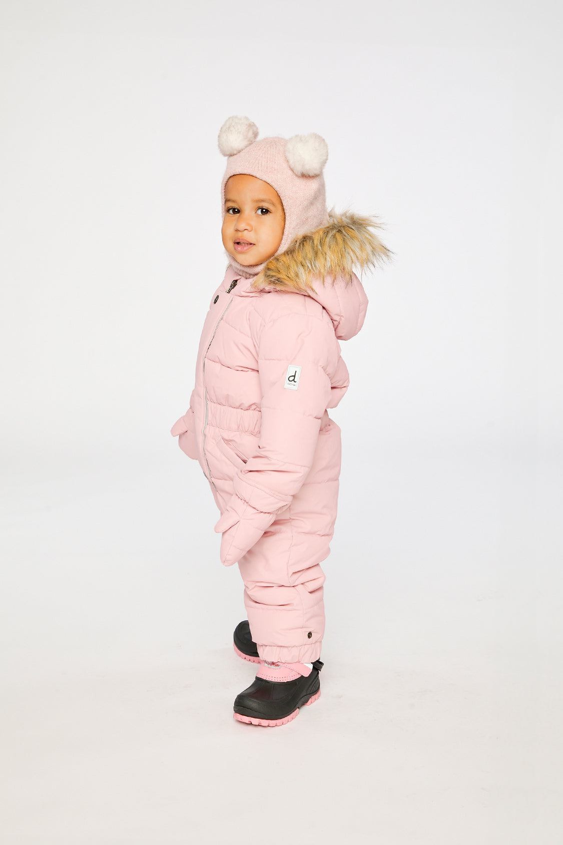 Baby Original One Piece Puffy Snowsuit With Removable Mittens And Boots Pale Dusty Pink - Image 3
