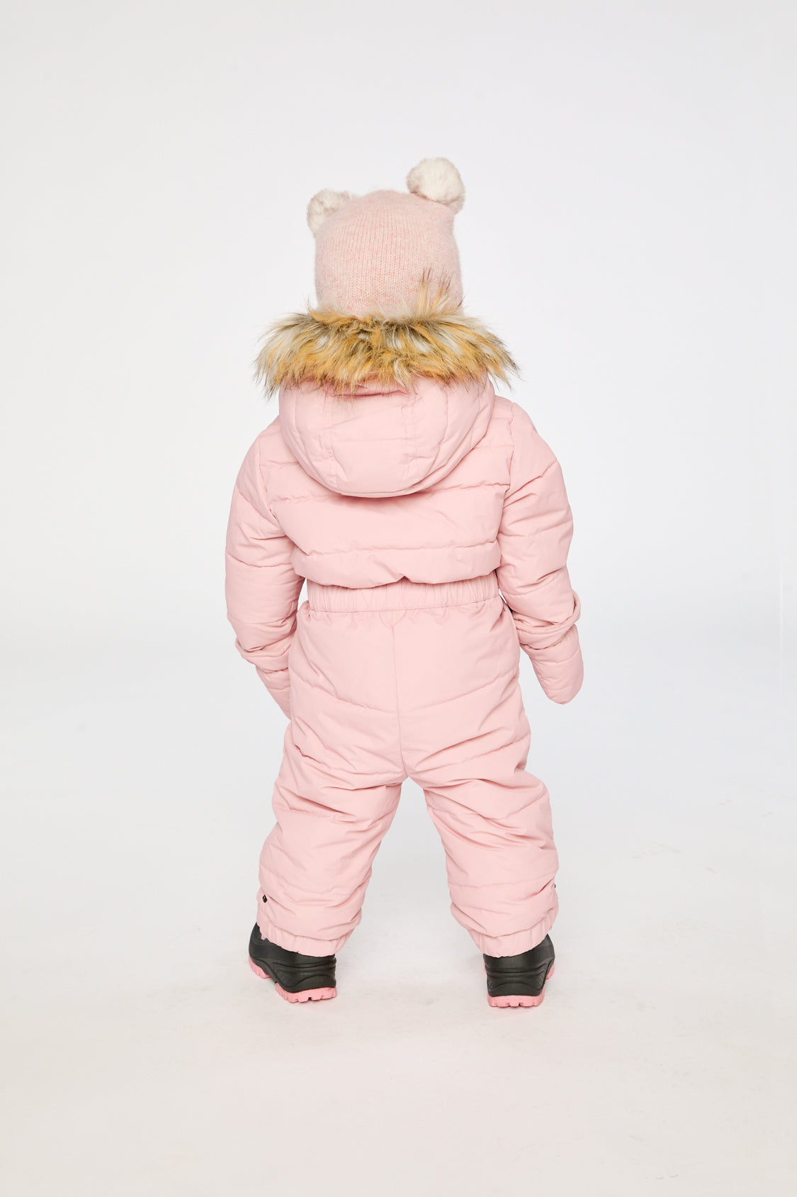 Baby Original One Piece Puffy Snowsuit With Removable Mittens And Boots Pale Dusty Pink - Image 4