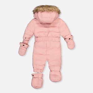 Baby Original One Piece Puffy Snowsuit With Removable Mittens And Boots Pale Dusty Pink - Image 5