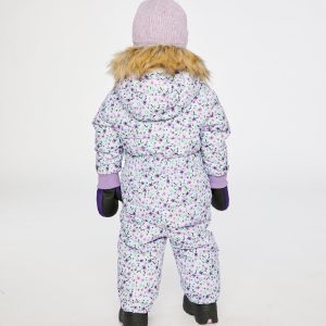 Baby Original One Piece Puffy Snowsuit With Removable Mittens And Boots Purple Printed Mini Flowers - Image 4