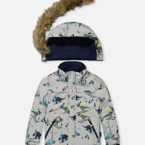 Alternative view of Two Piece Discover Snowsuit Grey Skiing Dinosaur Print