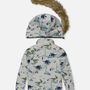 Two Piece Discover Snowsuit Grey Skiing Dinosaur Print - Image 3