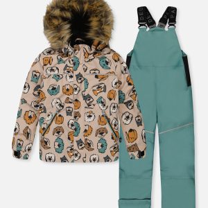Two Piece Discover Snowsuit Beige Printed With Dogs - Image 12
