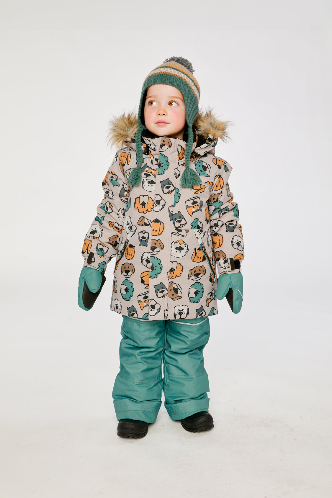 Two Piece Discover Snowsuit Beige Printed With Dogs - Image 4