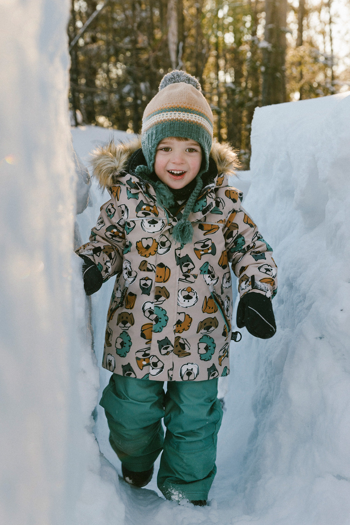 Two Piece Discover Snowsuit Beige Printed With Dogs - Image 2