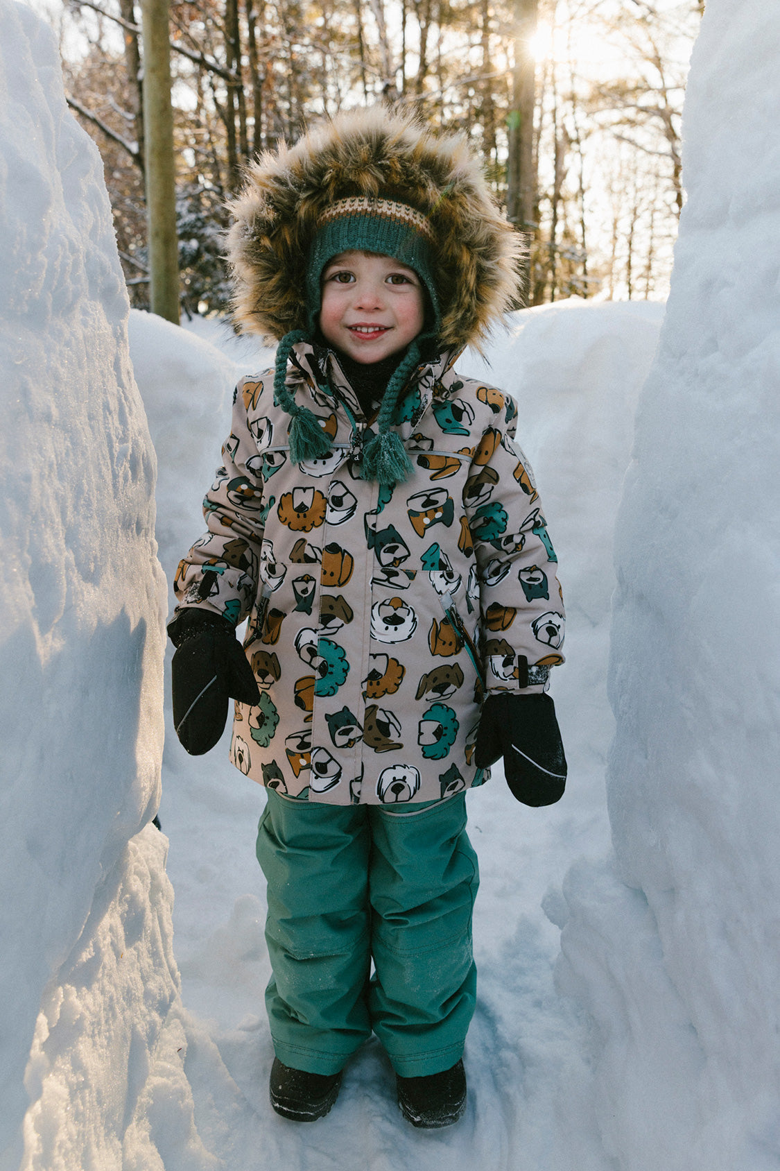 Two Piece Discover Snowsuit Beige Printed With Dogs - Image 3