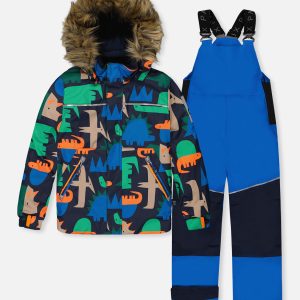 Two Piece Discover Snowsuit Blue Dinosaur Print