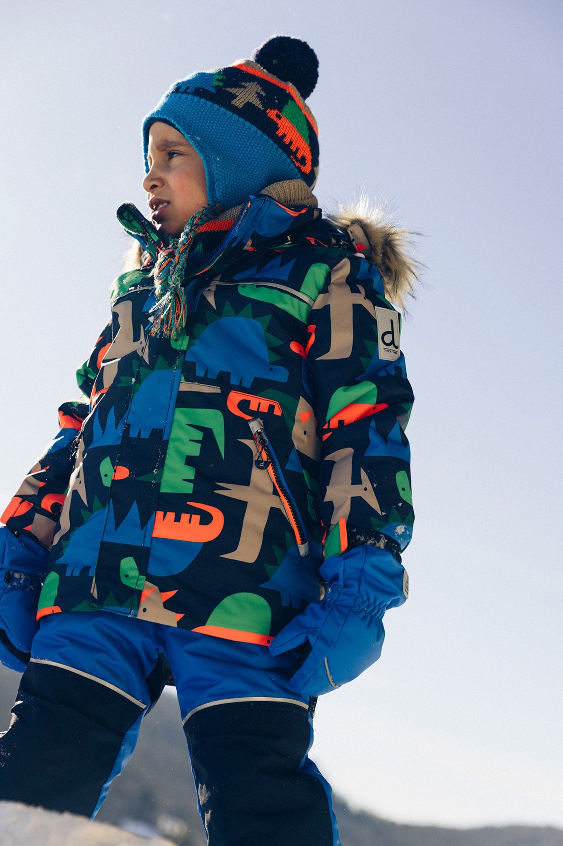Two Piece Discover Snowsuit Blue Dinosaur Print - Image 2
