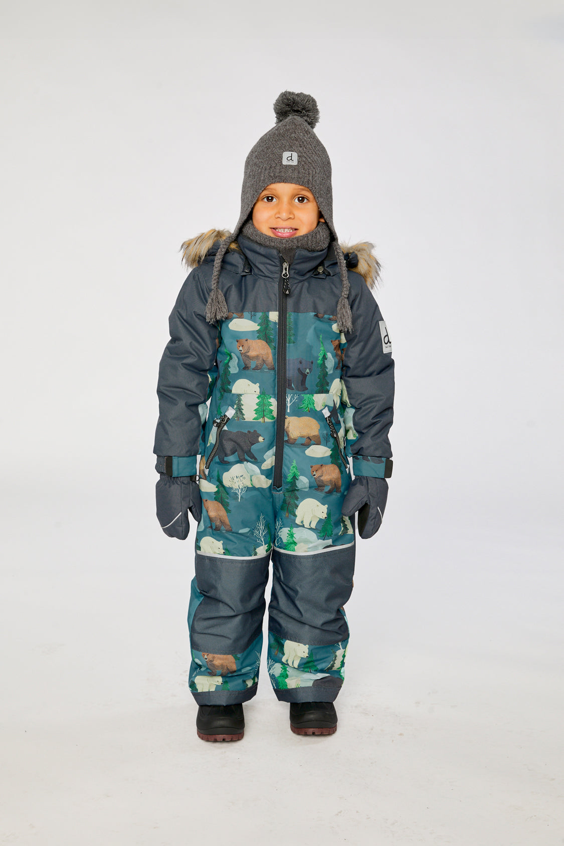 Kids One Piece Discover Snowsuit Blue Bear Print - Image 4