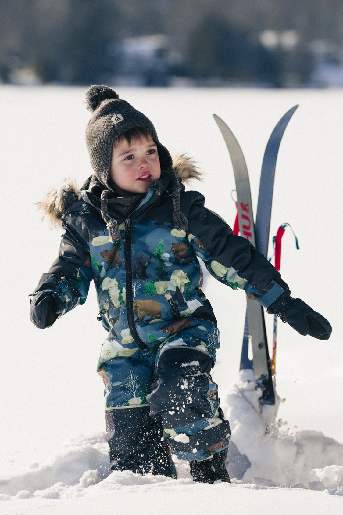 Kids One Piece Discover Snowsuit Blue Bear Print - Image 2