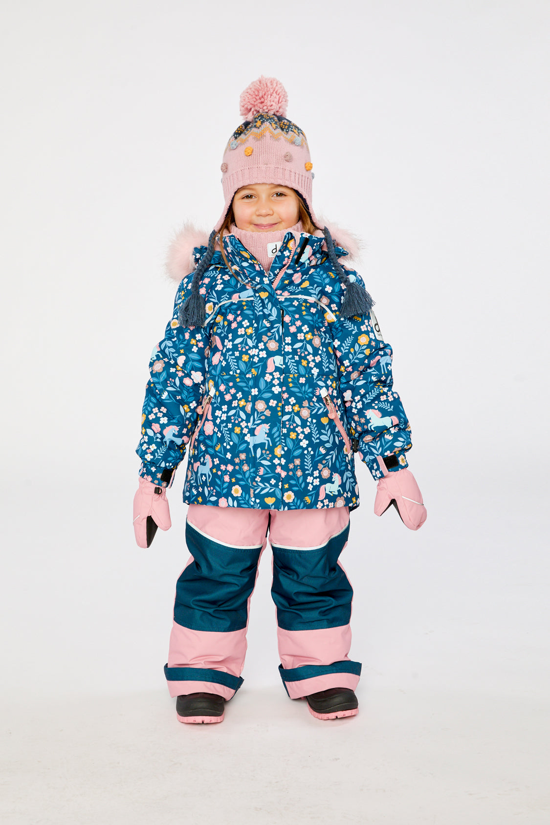 Two Piece Discover Snowsuit Blue And Pink Unicorn Print - Image 2
