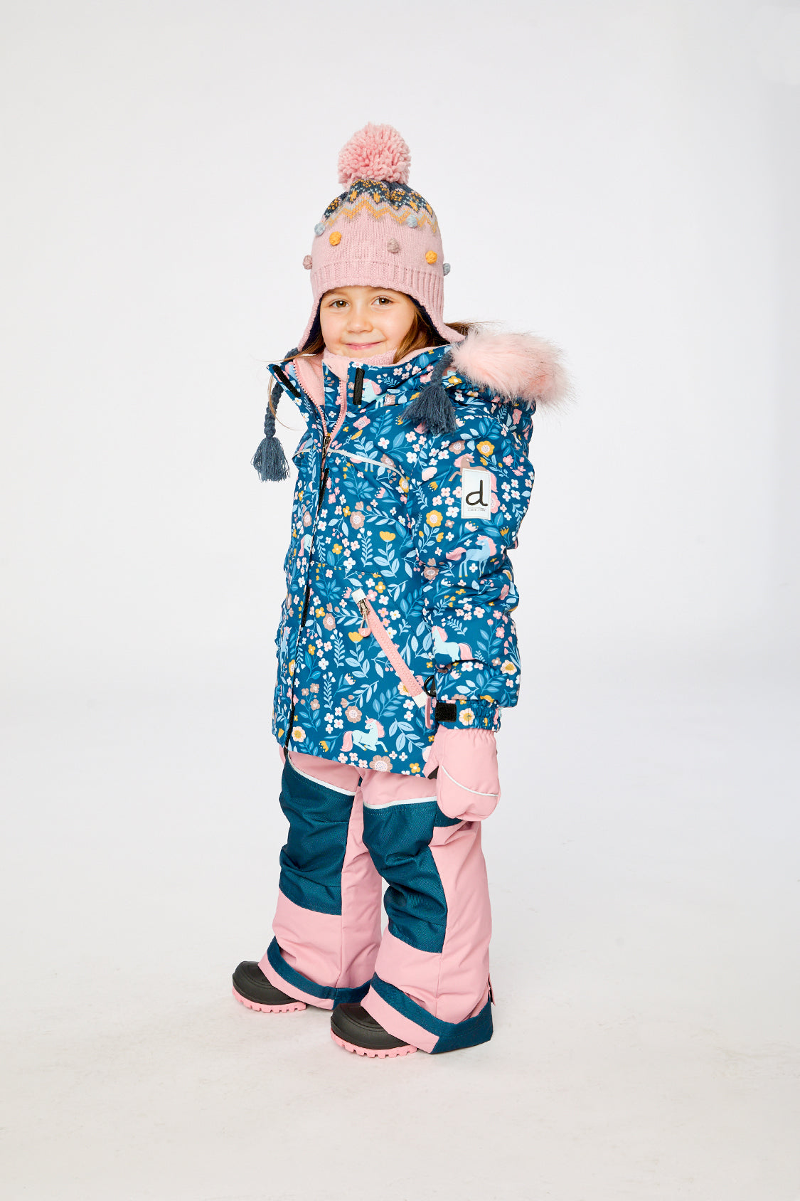 Two Piece Discover Snowsuit Blue And Pink Unicorn Print - Image 3