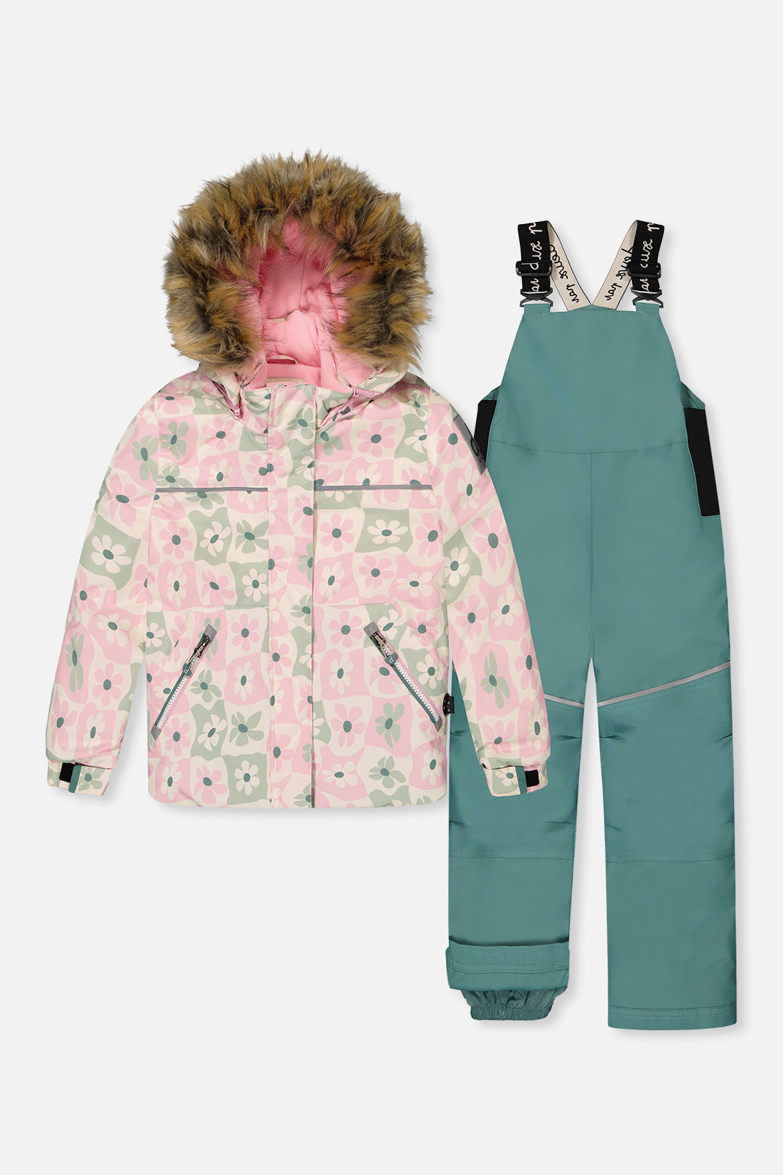 Two Piece Discover Snowsuit White With Retro Pink Print