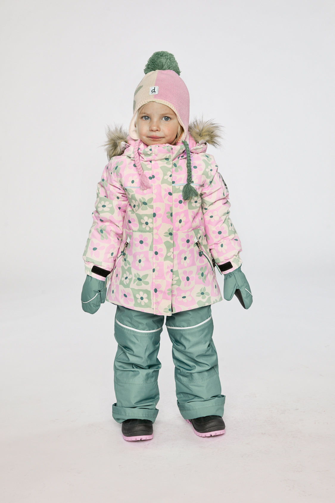 Two Piece Discover Snowsuit White With Retro Pink Print - Image 2