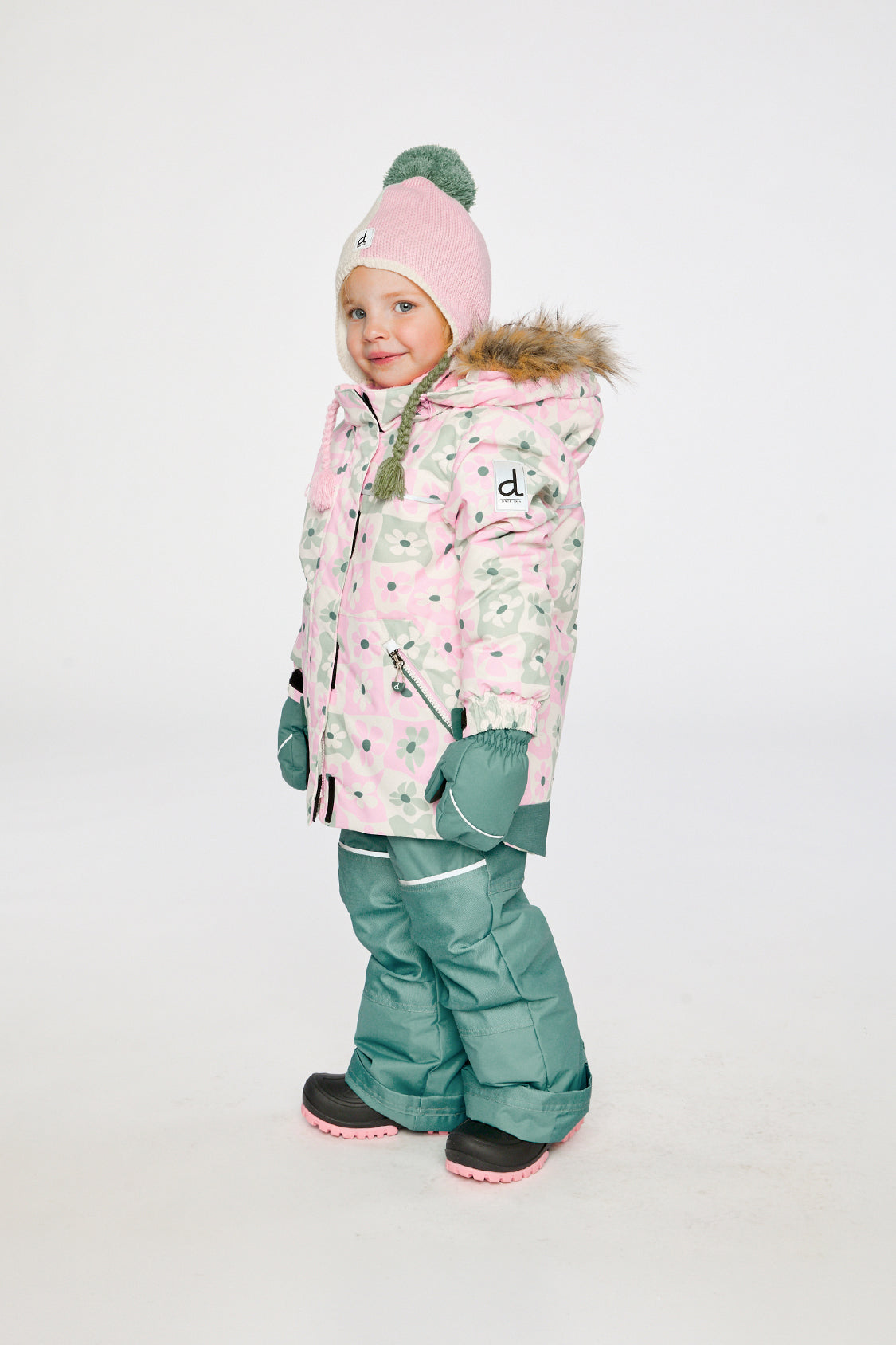 Two Piece Discover Snowsuit White With Retro Pink Print - Image 3