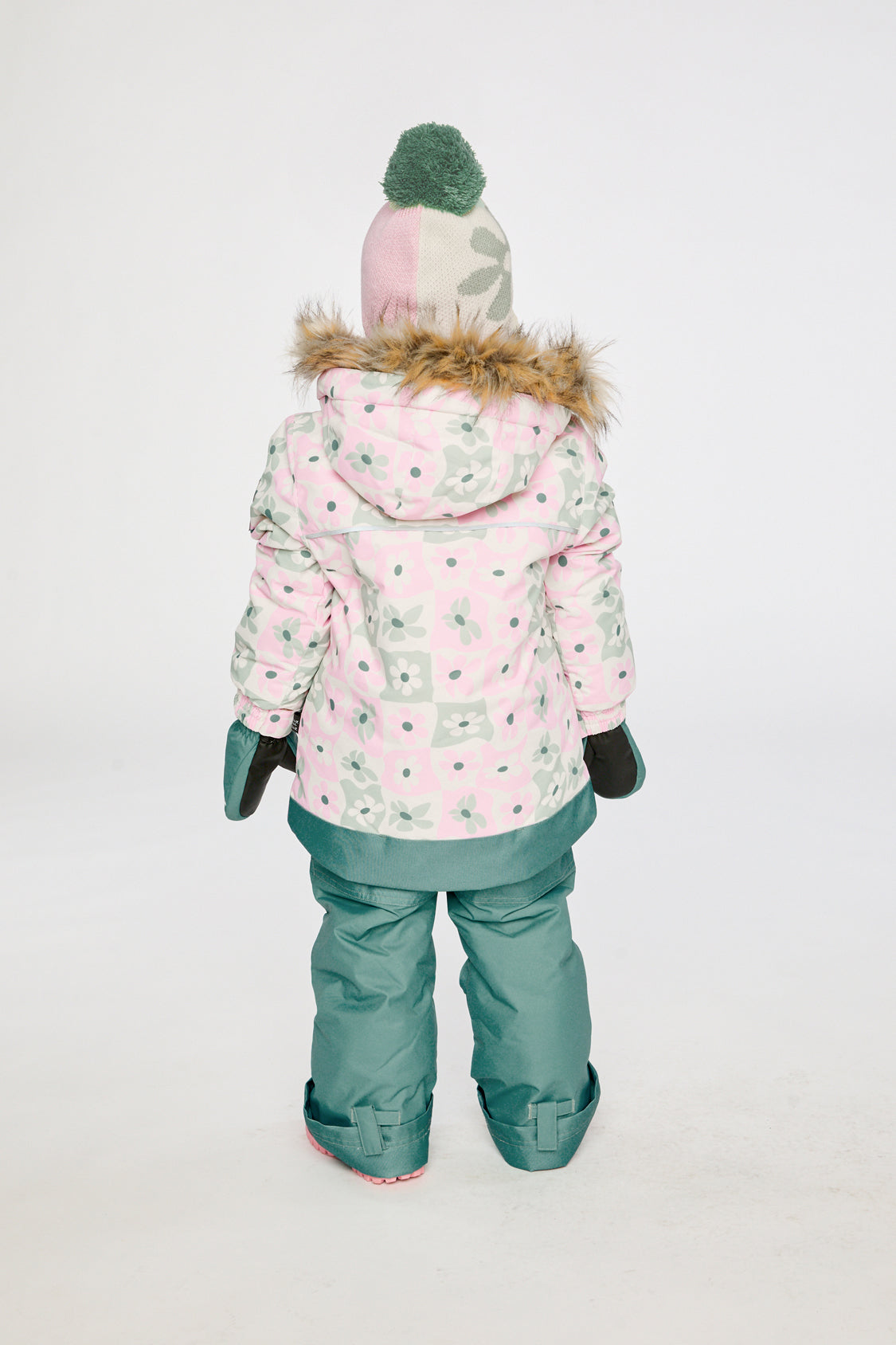 Two Piece Discover Snowsuit White With Retro Pink Print - Image 4