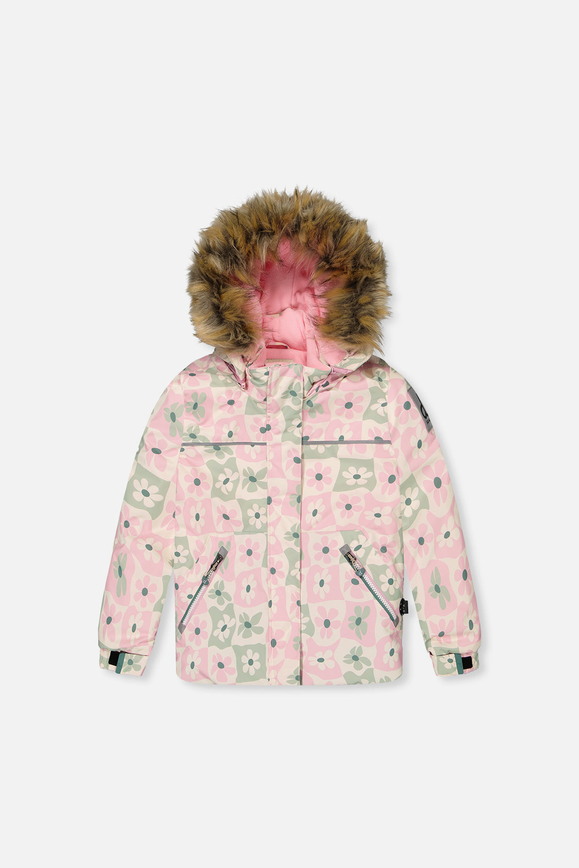 Two Piece Discover Snowsuit White With Retro Pink Print - Image 5