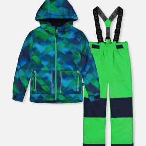 Light Weight Two Piece Chill Snowsuit Blue And Green Checkered Print