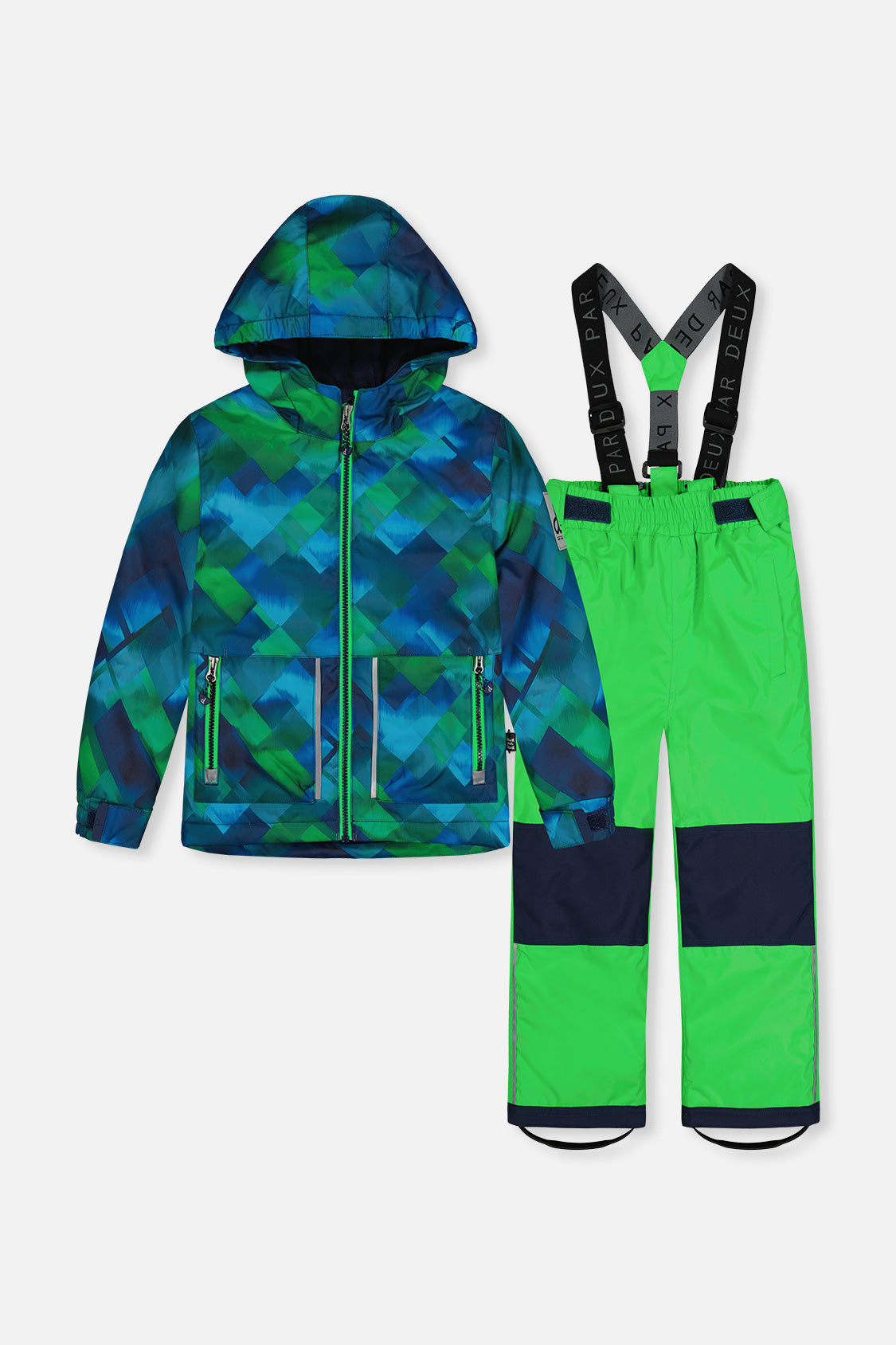 Light Weight Two Piece Chill Snowsuit Blue And Green Checkered Print