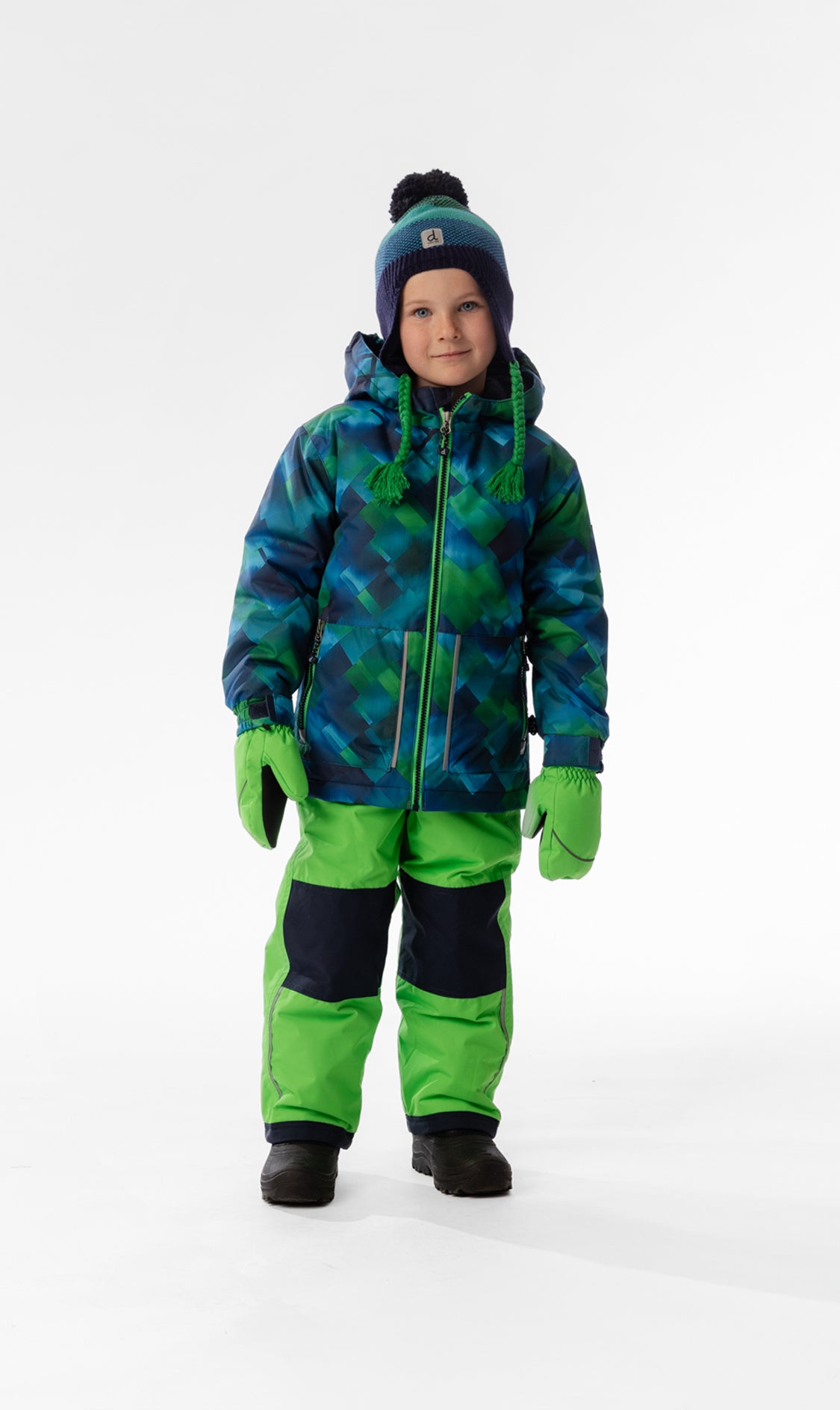 Light Weight Two Piece Chill Snowsuit Blue And Green Checkered Print - Image 2