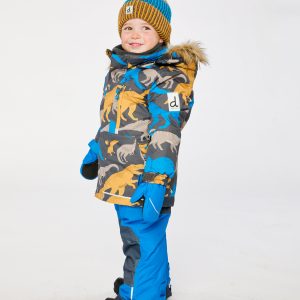 Two Piece Play Snowsuit Grey And Blue Dinosaur Print With Blue Pants - Image 3