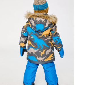 Two Piece Play Snowsuit Grey And Blue Dinosaur Print With Blue Pants - Image 4