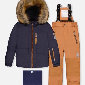 Two Piece Play Snowsuit Navy Blue With Brown Pants